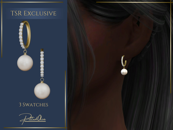 Sims 4 — Sera Hoops by Pitted0live — Hoop earrings with diamonds and a drop pearl Custom catalog image