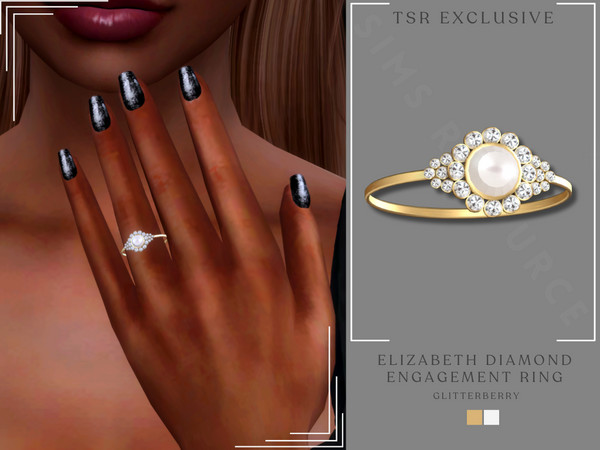 Sims 4 — Elizabeth Diamond Engagement Ring by Glitterberryfly — A diamond and pearl statement engagement ring
