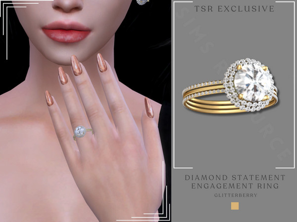 Sims 4 — Diamond Statement Engagement Ring by Glitterberryfly — A gorgeous classic diamond engagement ring with multiple