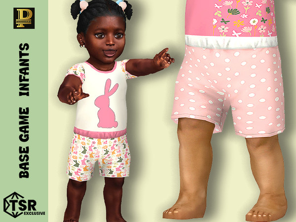 Sims 4 — Infants Bunny Blossoms Shorts by Pelineldis — Six shorts for infant boys and girls with bunnies and blossoms