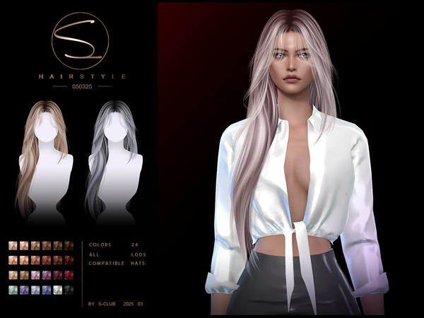 Sims 4 — Natural long hair 050325 by S-CLUB by S-Club — Natural long hair with 24 colors, hope you like, thank you
