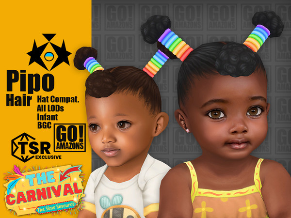 Sims 4 — Pipo Hair (The Carnival) by GoAmazons — Cute carnival afro updo with colorful accessories for infants.
