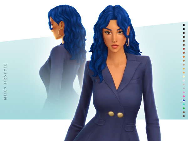 Sims 4 — Miley Hairstyle - Style 2 by simcelebrity00 — This long-length wavy curtain bang hairstyle comes in the 24 EA