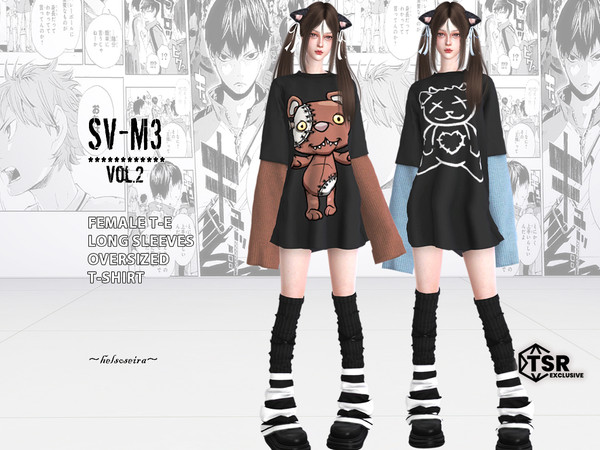 Sims 4 — SVM3 - Vol.2 - Mini Dress by Helsoseira — Style - Long sleeve two layers oversized T-shirt mini dress