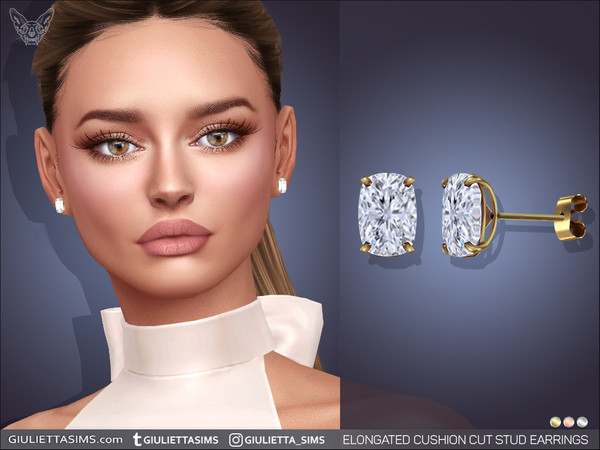 Sims 4 — Elongated Cushion Cut Diamond Stud Earrings by feyona — Elongated Cushion Cut Diamond Stud Earrings come in 3