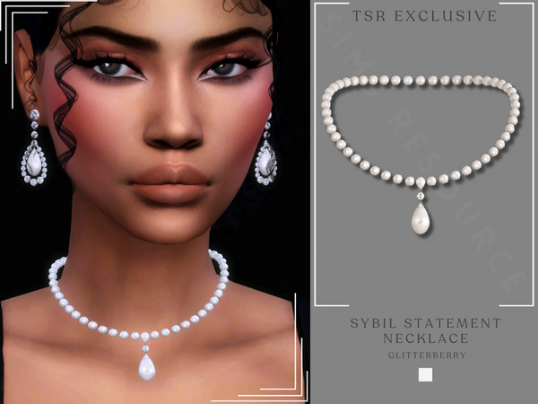 Sims 4 — Sybil Statement Necklace by Glitterberryfly — A pearl strand necklace with diamonds