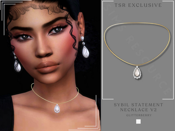 Sims 4 — Sybil Statement Necklace v2 by Glitterberryfly — A pearl necklace with gold chain