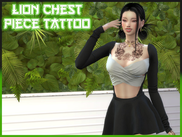 Sims 4 — Lion Chest Piece Tattoo by Levellt — In Japanese style with 2 lions and the sign of love, give your character