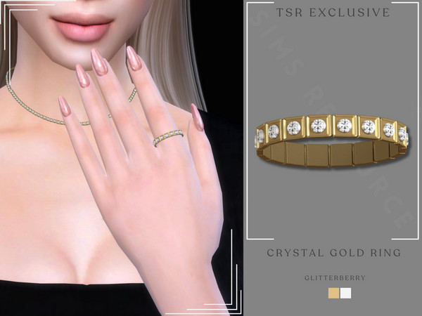 Sims 4 — Crystal Gold Ring by Glitterberryfly — Gold band with square segments and embedded sparkling crystals. Comes in