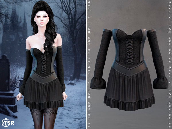 Sims 4 — Veronica - Gothic corset dress with sleeves by Garfiel — A dark and elegant gothic corset dress with a