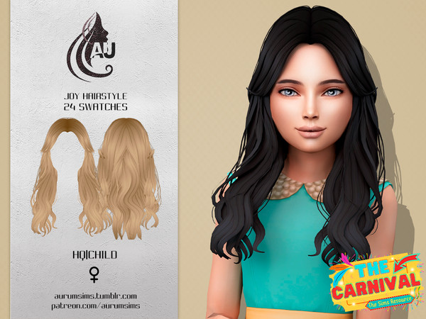 Sims 4 — The Carnival - Joy - Hairstyle (Children) by Aurum — Maxis match long wavy hair in 24 EA swatches for children
