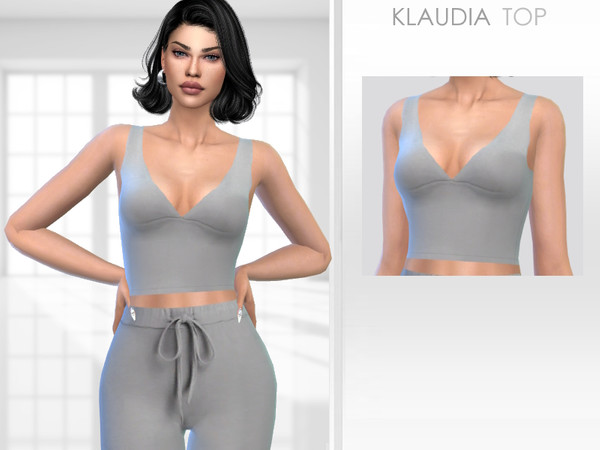 Sims 4 — Klaudia Top by Puresim — Grey top for female sims
