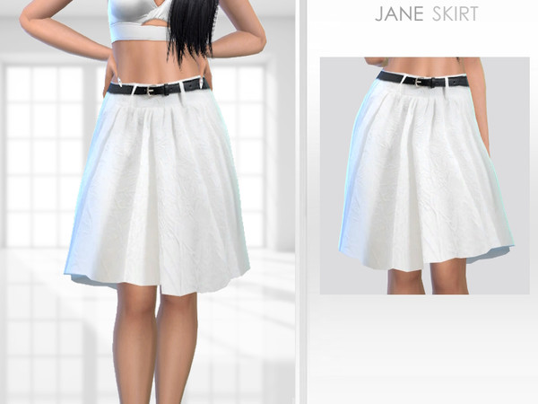 Sims 4 — Jane Skirt by Puresim — White belted skirt for female sims.