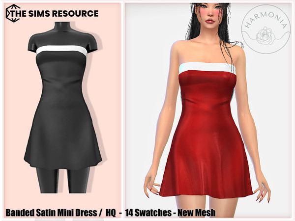 Sims 4 — Banded Satin Mini Dress by Harmonia — New Mesh