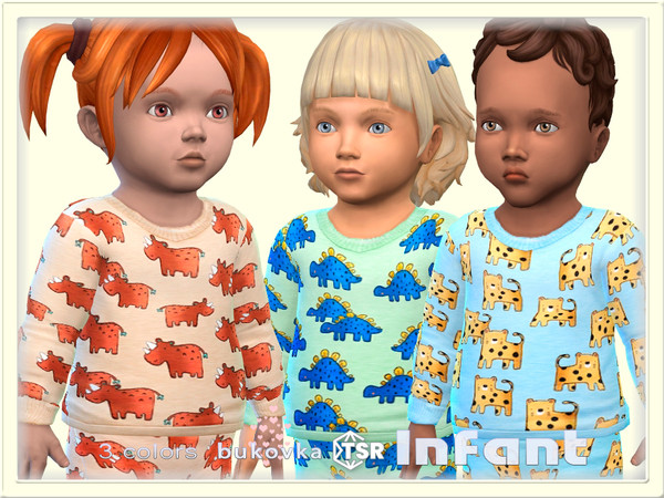 Sims 4 — Shirt Animal by bukovka — Cute T-shirt for infants of both sexes: for boys and girls in 3 color options. Can be
