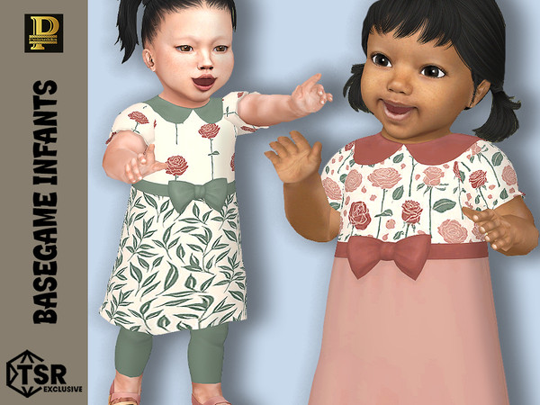 Sims 4 — Infants Rustic Rose Dresses by Pelineldis — Five dresses with tights for infants girls with roses patterns and