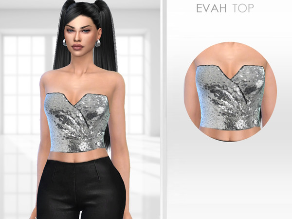 Sims 4 — Evah Top by Puresim — Grey sequin top for female sims
