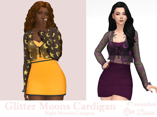 Sims 4 — Glitter Moons Accessory Cardigan by Dissia — Transparent black cardigan with colorful shiny glitter moons and