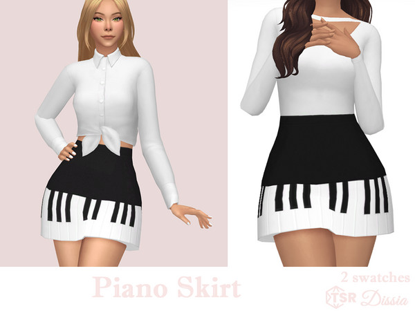 Sims 4 — Piano Skirt by Dissia — High waist white and black piano skirt