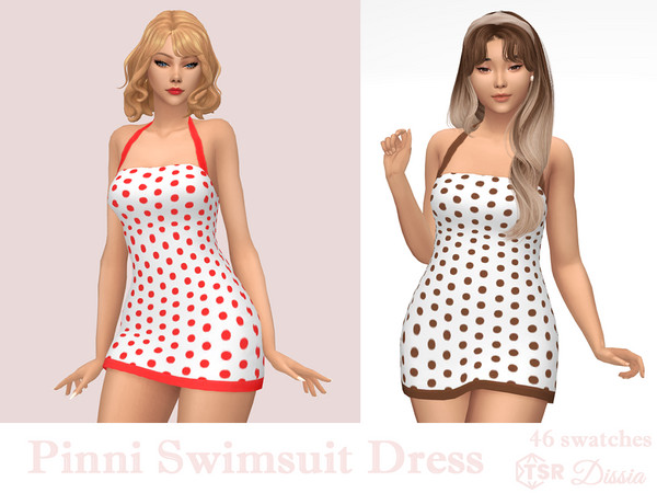 Sims 4 — Pinni Swimsuit Dress by Dissia — Swimwear pin up retro polka dot dress