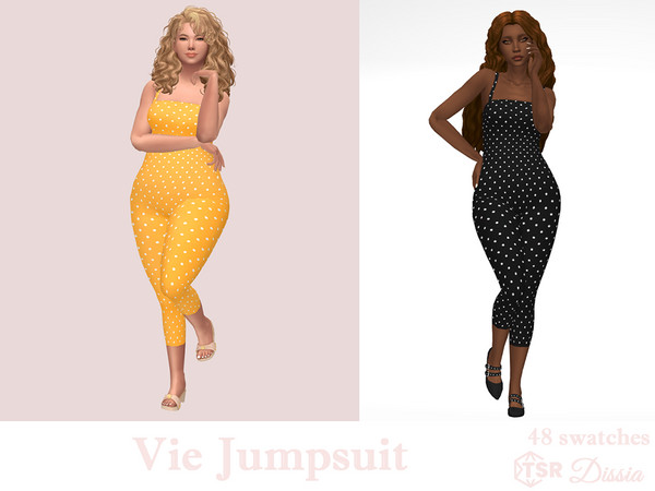 Sims 4 — Vie Jumpsuit by Dissia — Retro pin up vintage polka dot long jumpsuit