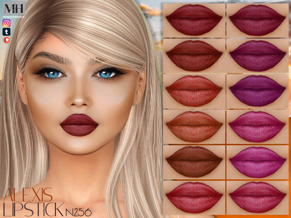 Sims 4 — Alexis Lipstick N256 by MagicHand — Dark lips in 14 colors - HQ Compatible.