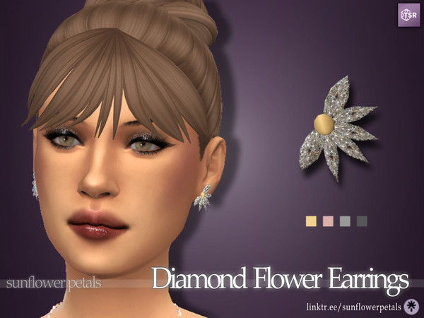 Sims 4 — Diamond Flower Earrings by SunflowerPetalsCC — A pair of large stud earrings shaped like flowers. Comes in 4