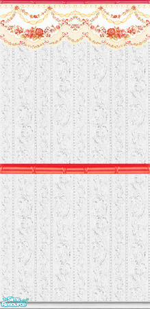 Sims 2 — Candy Apple Bedroom - Wallpaper by Riverwillows — White textured wallpaper with bright rose border. Part of the