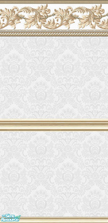 Sims 2 — Platinum Bedroom - Wallpaper by Riverwillows — Lovely white damask wallpaper with gold trim and border. Part of