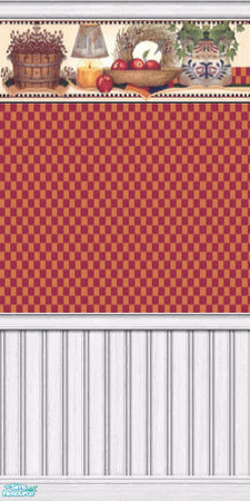Sims 2 — Red Apple Plaid and White Wainscotting by darci321 — Hmmm.....I can smell an apple pie cooking right now! 