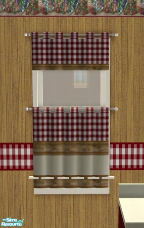 Sims 2 — Harvest Kitchen - Curtain by Riverwillows — A nice cozy kitchen, done in harvest reds, cream, and checks. You