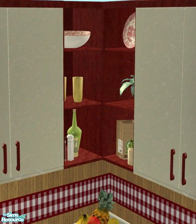 Sims 2 — Harvest Kitchen - Corner High Shelf by Riverwillows — A nice cozy kitchen, done in harvest reds, cream, and