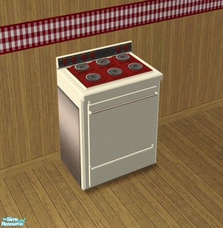 Sims 2 — Harvest Kitchen - Stove by Riverwillows — A nice cozy kitchen, done in harvest reds, cream, and checks. You can