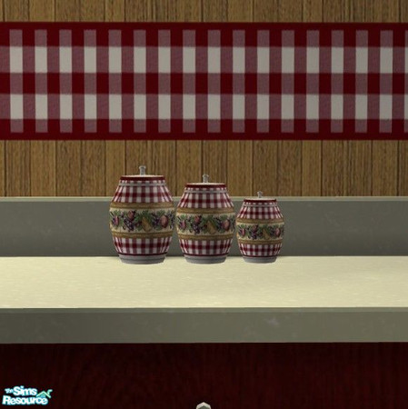 Sims 2 — Harvest Kitchen - Canisters by Riverwillows — A nice cozy kitchen, done in harvest reds, cream, and checks. You