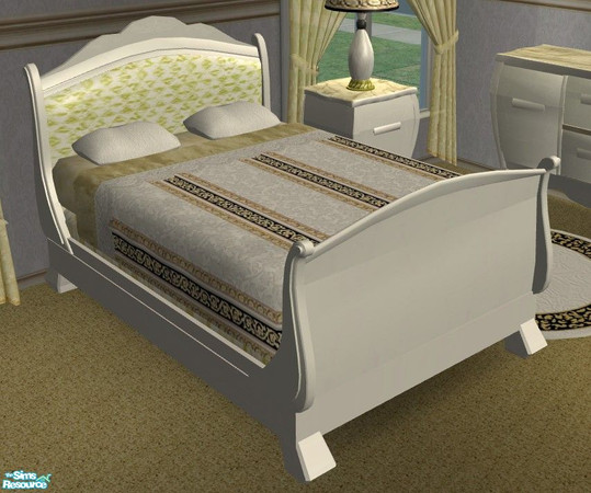 Sims 2 — Platinum Bedroom - Double Bed by Riverwillows — Lovely bedroom in white and gold. Using new room meshes by