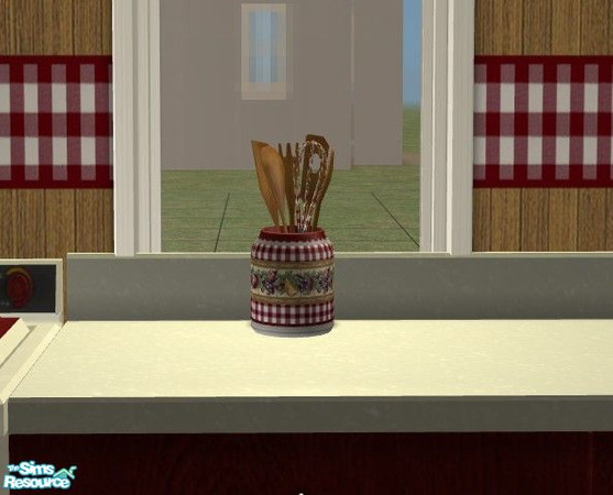 Sims 2 — Harvest Kitchen - Utensils by Riverwillows — A nice cozy kitchen, done in harvest reds, cream, and checks. You