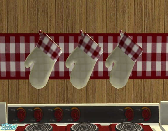 Sims 2 — Harvest Kitchen - Oven Mitts by Riverwillows — A nice cozy kitchen, done in harvest reds, cream, and checks. You