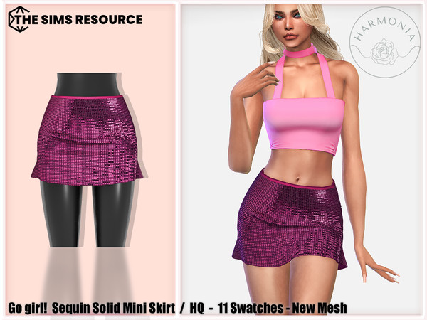 Sims 4 — Go Girl! Sequin Solid Mini Skirt by Harmonia — New Mesh
