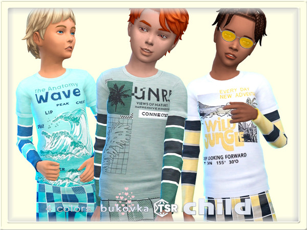 Sims 4 — Shirt Adventures by bukovka — Stylish Shirt for children only for boys in 4 color options. Installed