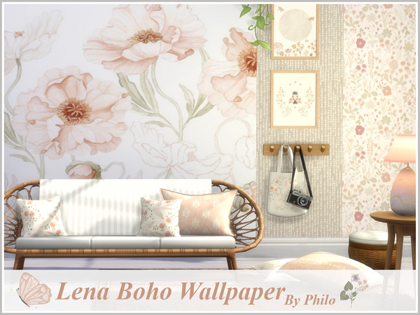 Sims 4 — Lena Boho Wallpaper by philo — Soft tone wallpapers for boho chic an serene interiors.