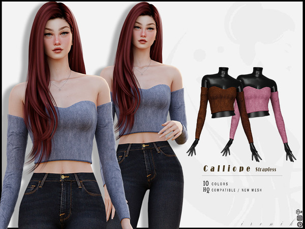 Sims 4 — Calliope Strapless by _ironik_ — -10 Colors