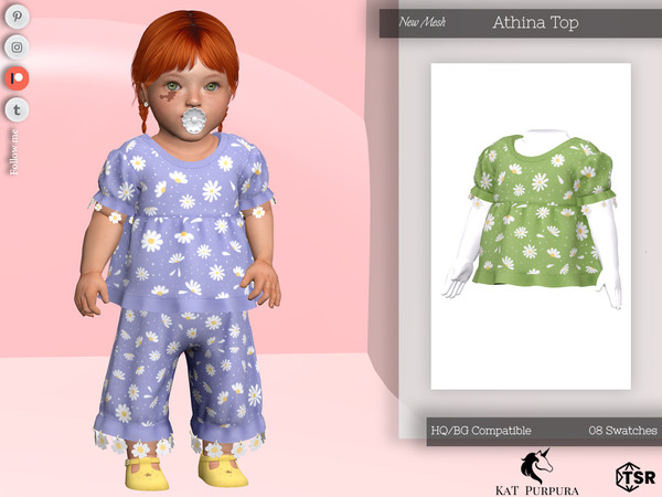 Sims 4 — Athina Top- infant by KaTPurpura — Top with floral pattern and ruffles