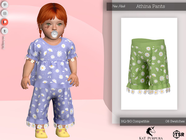 Sims 4 — Athina Pants- Infant by KaTPurpura — Long pants with ruffles and floral pattern
