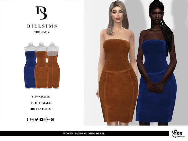 Sims 4 — Woven Bandeau Midi Dress by Bill_Sims — This dress features a woven material with a bandeau neckline and a midi