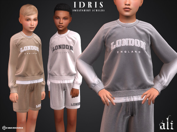 Sims 4 — IDRIS sweatshirt (child) by ali1 — London Letter Graphic Sweatshirt