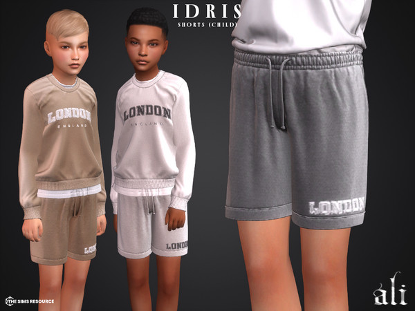 Sims 4 — IDRIS shorts (child) by ali1 — London Letter Graphic Shorts