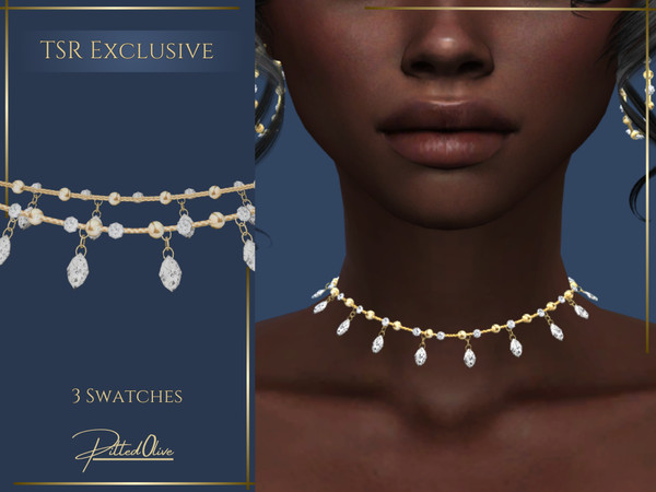 Sims 4 — Franca Choker by Pitted0live — Chain choker with metal ball details, brilliant diamonds and marquise diamonds