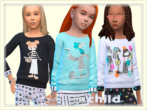 Sims 4 — Sweater Girls by bukovka — Fashionable sweater for children only for girls in 3 color options. Installed