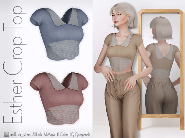 Sims 4 — Esther Crop Top - ACN 591 by Asilkan — - 8 Colors