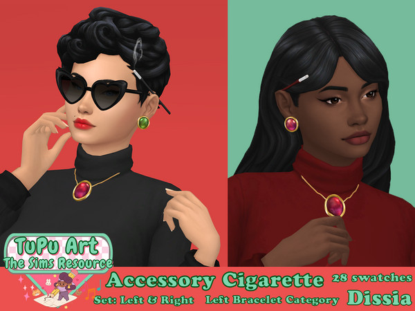 Sims 4 — Accessory Cigarette (Right) by Dissia — Accessory cigarette in vintage style holder behind sim ear with or